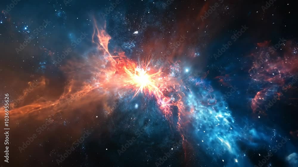 Wall mural a bright, fiery nebula explodes in a dark, starry sky