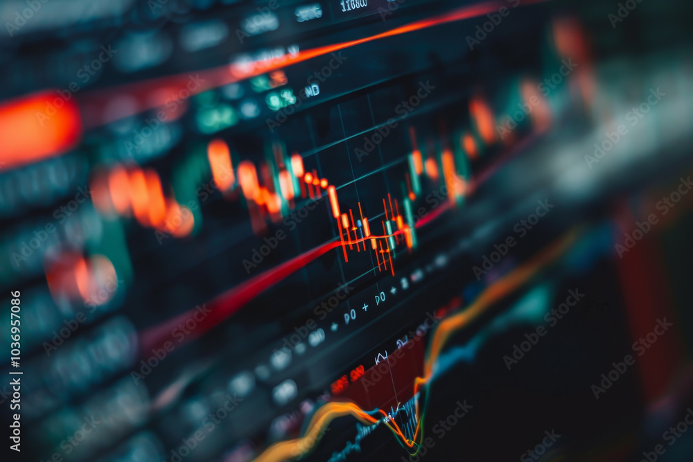 Poster a close up of a computer screen showing a graph of stock prices