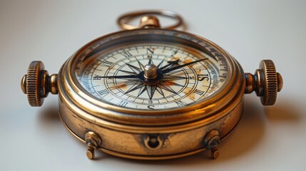 Discovering time and direction with a vintage compass on a soft surface, reflecting nostalgia and adventure. Generative AI