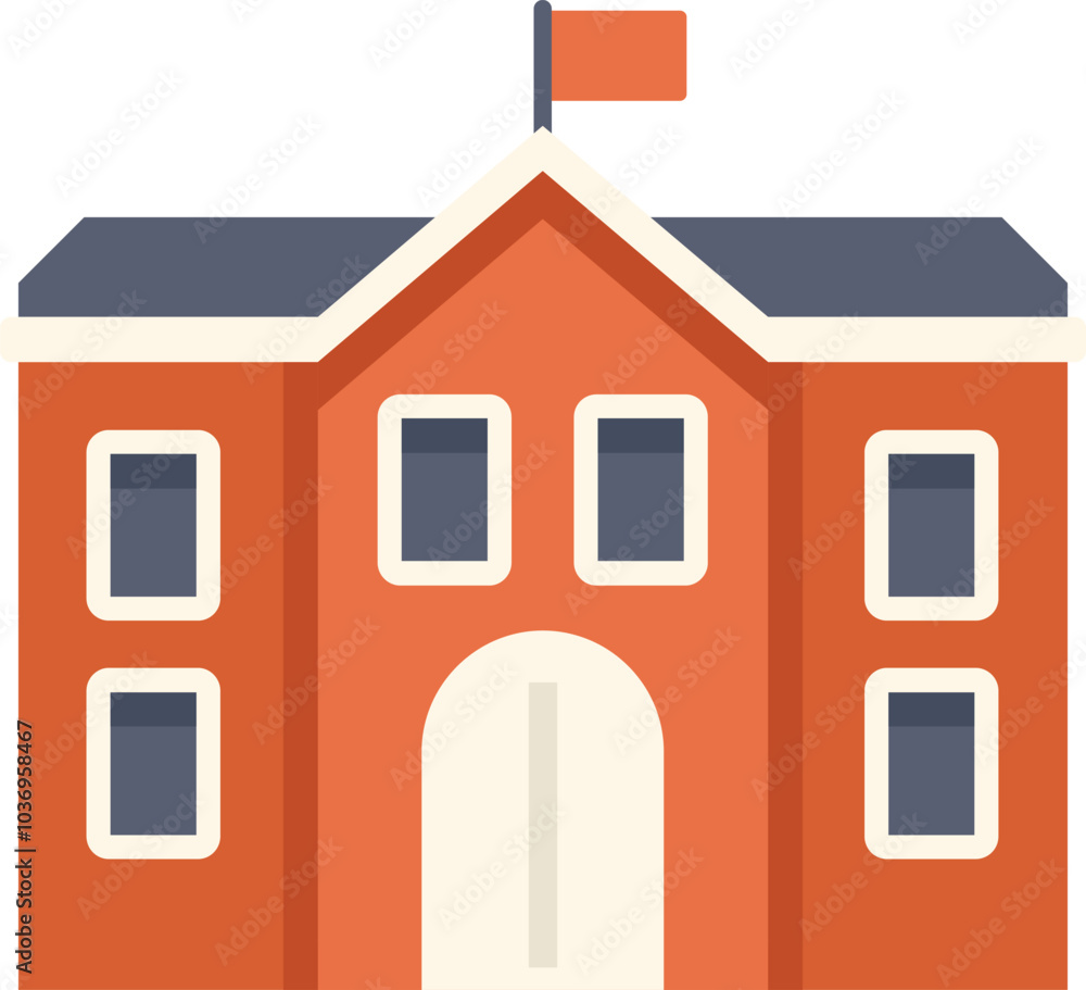 Poster simple flat design icon of a school building with a flag