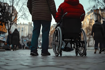 Obraz premium An image of a person in a wheelchair, symbolizing inclusiveness, represents the values of equality, accessibility, and the celebration of diversit
