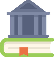 Courthouse building standing on a law book with bookmark, in a flat design style