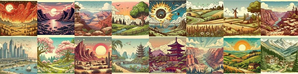 Obraz premium Cartoon landscapes. AI generated illustration