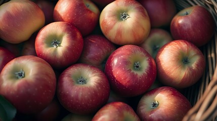 A basket filled with fresh, red apples, showcasing their vibrant colors and natural appeal.