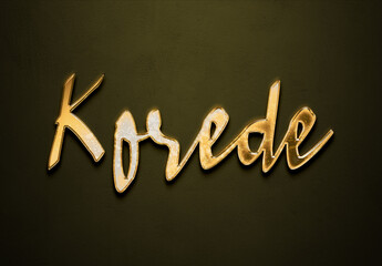 Old gold text effect of Nigerian Pidgin name Korede with 3D glossy style Mockup.