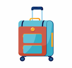 Hand luggage, baggage with handle and spinner wheels. Packed suitcase for holiday. Bag, travel accessory, touristic valise, case, carry-on. Flat vector illustration isolated on white background
