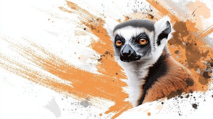 Fototapeta premium A tight shot of a Lemur's expressive face, speckled with orange and white paint splatters