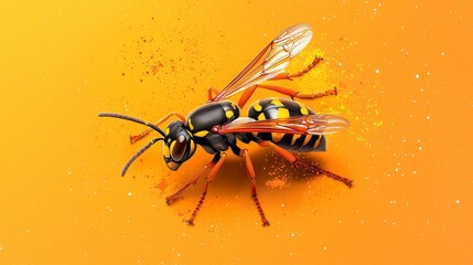 Naklejka premium Two bees atop a yellow-orange surface, sprinkled with specks