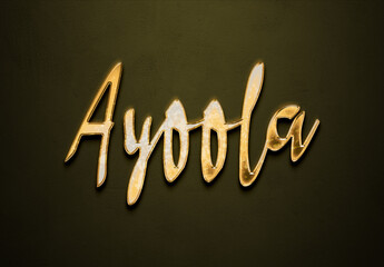 Old gold text effect of Nigerian Pidgin name Ayoola with 3D glossy style Mockup.