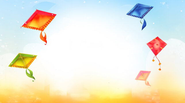 Illustration of kite-themed Makar Sankranti festival celebrations in India，generated AI.
