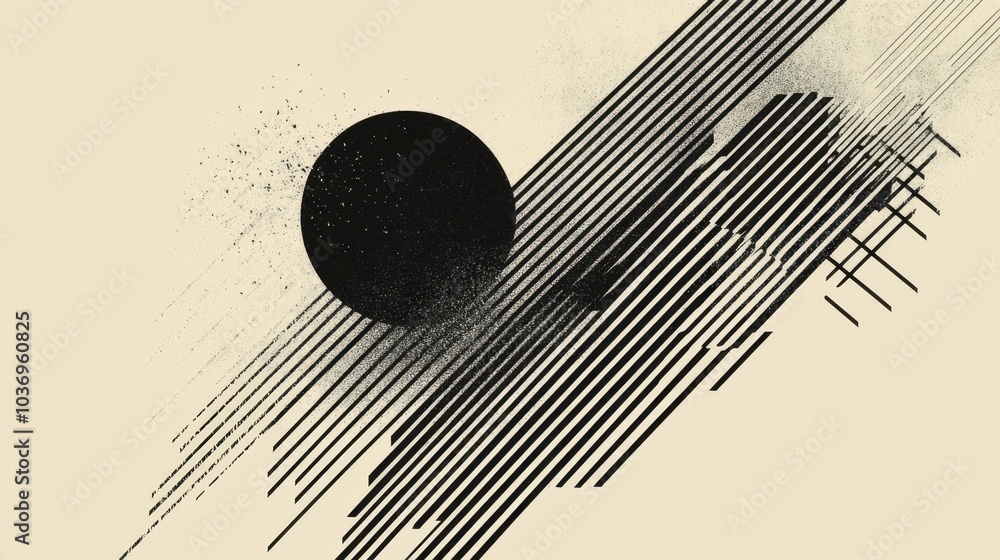 Poster abstract design with shapes and lines in monochrome