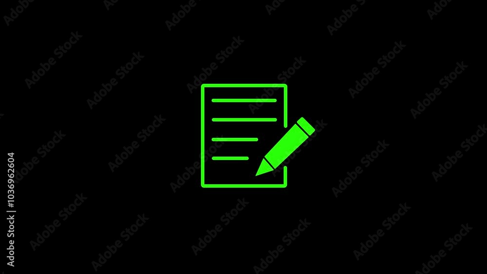Poster neon documents check list icon animation
