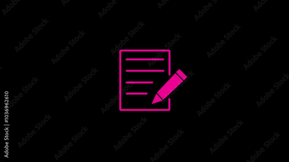 Poster neon documents check list icon animation