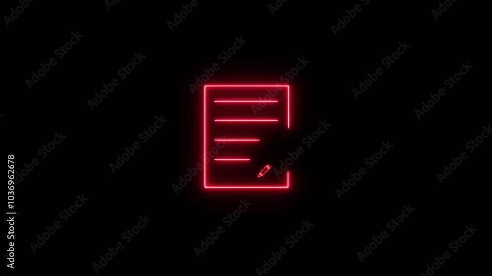Poster neon documents check list icon animation