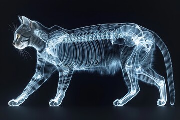 Fototapeta premium a cat skeleton is shown in a dark room