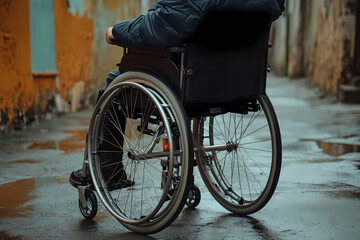 Obraz premium An image of a person in a wheelchair, symbolizing inclusiveness, represents the values of equality, accessibility, and the celebration of diversit