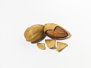 Almond seeds isolated on a white background, Fresh chocolate almonds