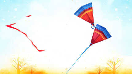 Illustration of kite-themed Makar Sankranti festival celebrations in India，generated AI.