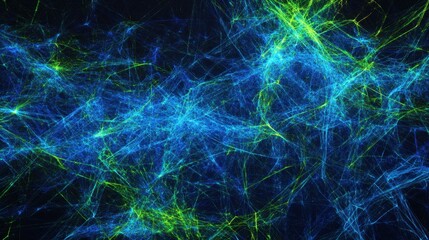 Abstract Blue and Green Digital Lines on Dark Background