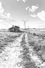 Fototapeta premium a black and white photo of a dirt road in the middle of nowhere