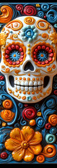 Fototapeta premium vibrantly colored skull with flowers