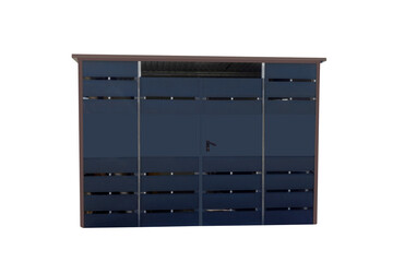 Gray dark blue alcove tools or garbage can, front view. On isolated transparent background.