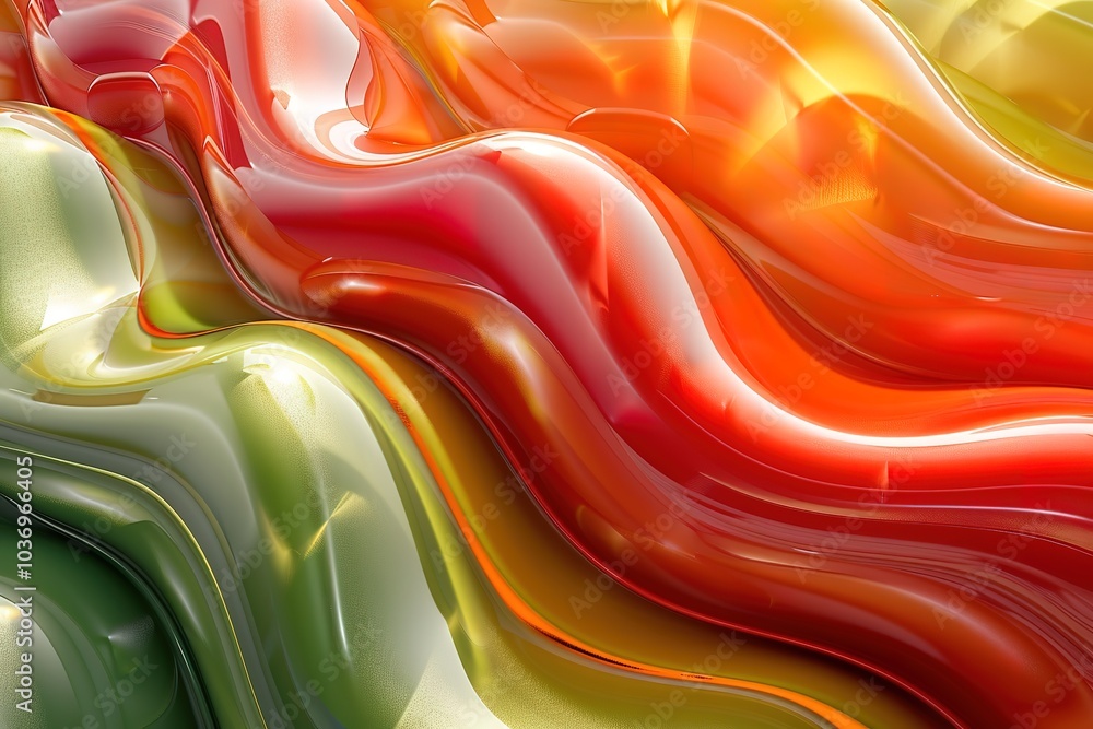 Poster abstract background in 3d forms. red, green and yellow lines. airy abstract irregular shapes, inflat