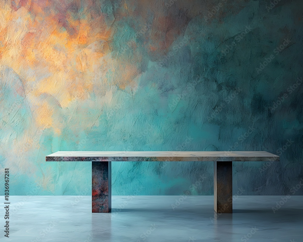 Poster polished modern table with abstract art background for high end product display