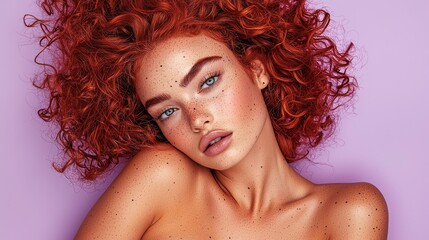  A tight shot of a red-haired woman with freckles dotting her face and sprinkled across her body