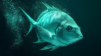 Fototapeta premium A fish closely examined in water, surrounded by bubbles, against a black backdrop