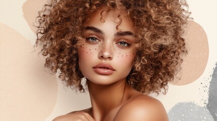 Fototapeta premium A tight shot of a woman's face, adorned with freckles One distinct freckle stands out prominently