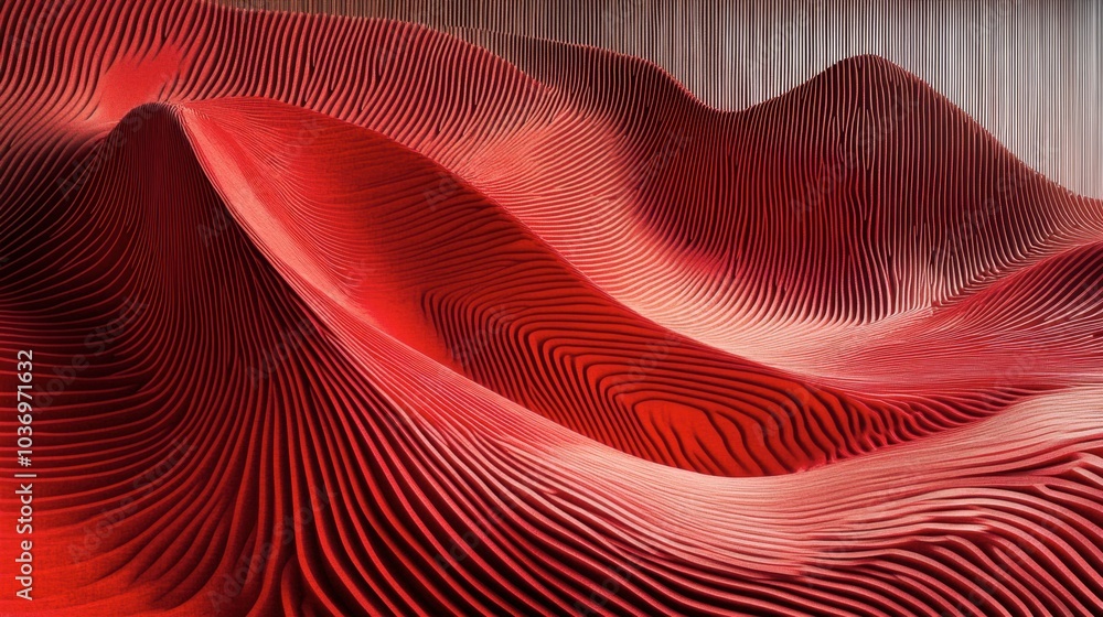 Poster abstract red wave patterns in dimensional landscape