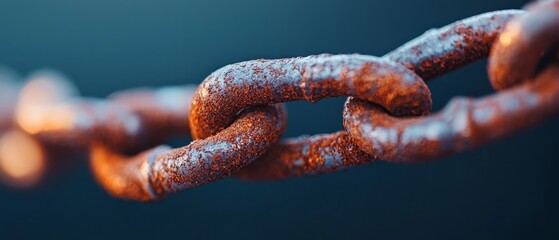  A tight shot of a snow-laden chain against a softly blurred background