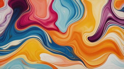 Fototapeta premium Abstract colorful background with waves, Fruits Appear from Abstract Colorful Liquid Oil Painting