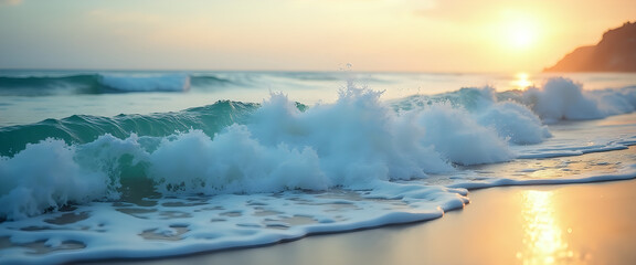  Waves gently hitting the beach at sunrise