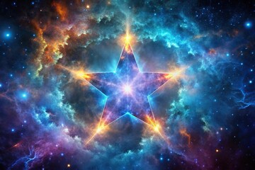 Abstract star shape with cosmic background nebula and galaxies Macro