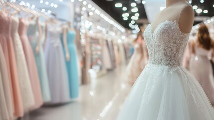 wedding dresses at a bridal boutique