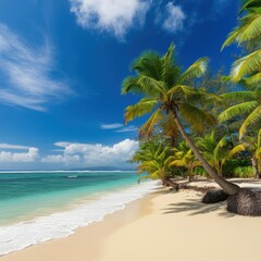 Obraz premium Tropical Paradise Beach Scene Palm Trees Sand Ocean