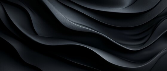 Obraz premium A monochrome image of a wavy texture on black fabric against a uniform black backdrop, appearing as if the background is also wavy fabric