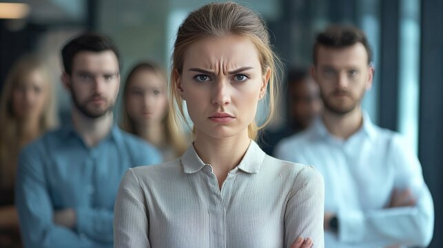 An employee standing up against bullying in the workplace, supported by colleagues
