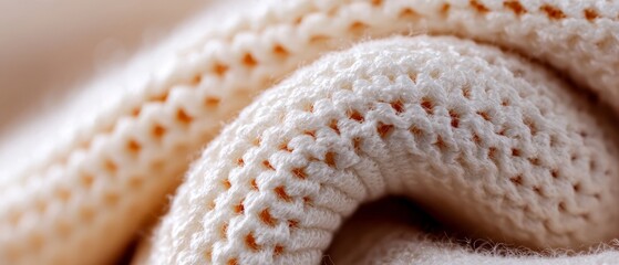  A close-up of a knitted blanket revealing two holes, one centrally located near the middle