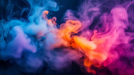 Obraz premium Abstract colorful smoke pattern in blue, orange and red on a dark background.