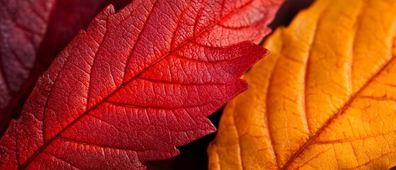 Obraz premium Red and yellow leaves lying on a bed of green and yellow leaves, atop a deeper layer of red and yellow leaves