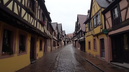 Fototapeta premium Charming Medieval Street in a Quaint Village Scene
