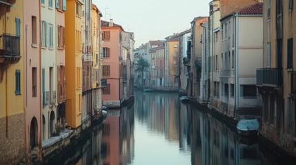 Tranquil Canal View in Colorful Sunlit Town