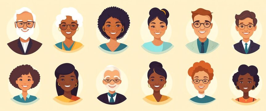 A set of smiling faces representing diversity