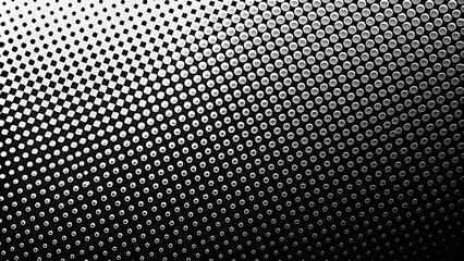Close-up of halftone dots pattern in varying shades of gray on a black background, ideal for testing toner ink quality and print resolution.