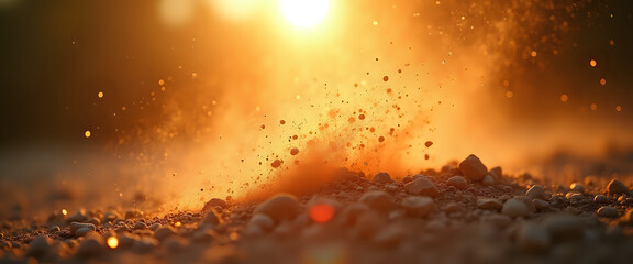  Fiery explosion in a field of rocks