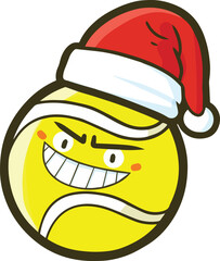Cute and funny tennis ball cartoon character wearing santa's hat