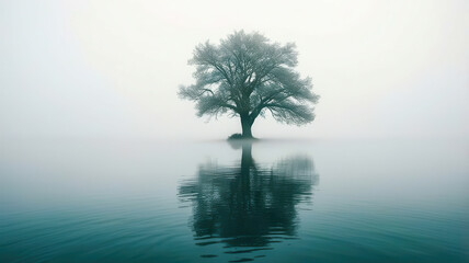 A tree is reflected in the water